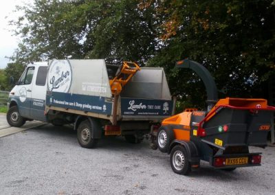Our Lumber Tree Care wagon and tree chipper